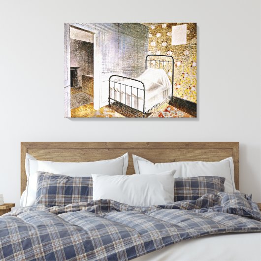 Eric Ravilious art, The Bedstead Canvas Afdruk (Insitu (Slaapkamer))