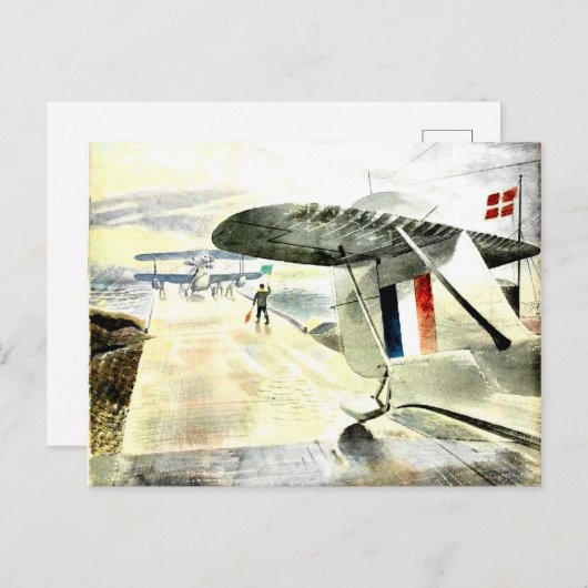 Eric Ravilious art, Walrus Vliegtuig op Slipway Briefkaart (Voorkant / Achterkant)