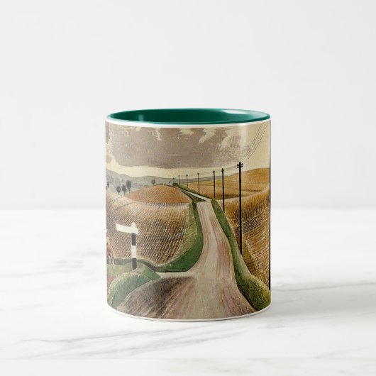 Eric Ravilious art, Wiltshire Landscape Tweekleurige Koffiemok (Center)