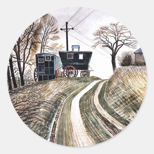 Eric Ravilious - Caravans, Ronde Sticker (Voorkant)