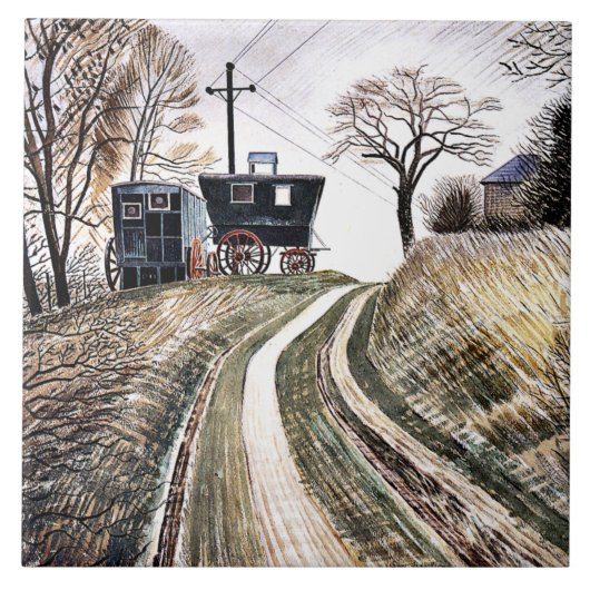 Eric Ravilious - Caravans, Tegeltje (Voorkant)