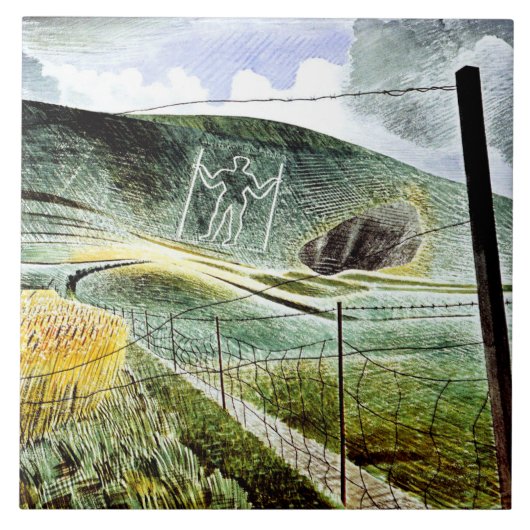 Eric Ravilious - De reus van Wilmington, fijne kun Tegeltje (Voorkant)