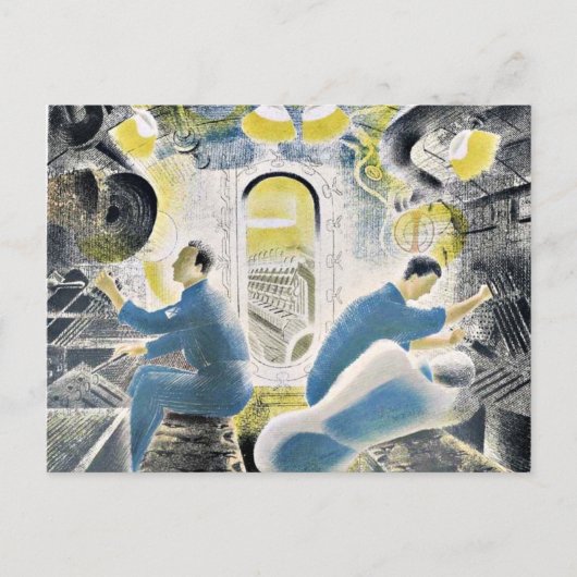 Eric Ravilious, die Controles terwijl ondergedompe Briefkaart (Voorkant)