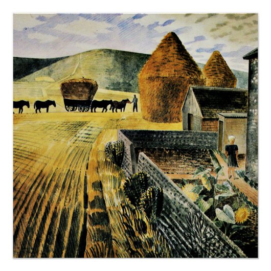 Eric Ravilious - Furlong, beroemd schilderij, Perfect Poster (Voorkant)