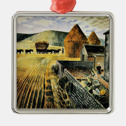 Eric Ravilious - Furlongs, beroemd schilderij, Metalen Ornament (Voorkant)