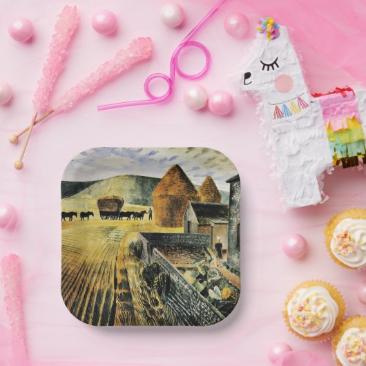 Eric Ravilious - Furlongs, beroemd schilderij, Papieren Bordje (Feest)