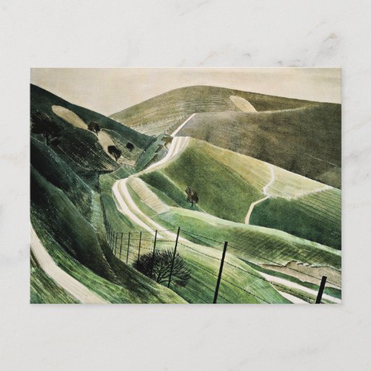 Eric Ravilious - Krijtpaden, beroemd kunstwerk, Feestdagenkaart (Voorkant)