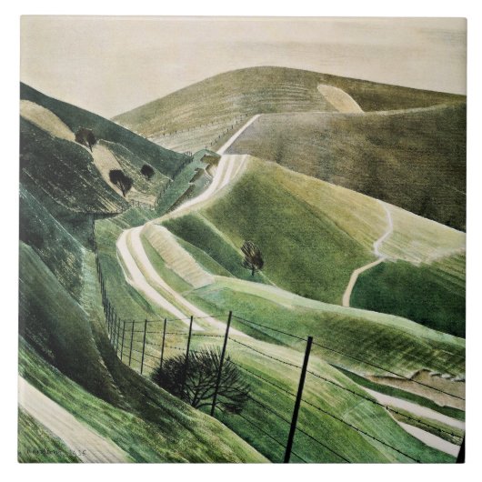 Eric Ravilious - Krijtpaden, beroemd kunstwerk, Tegeltje (Voorkant)
