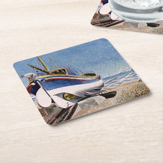 Eric Ravilious - Lifeboot in Adelburgh, Kartonnen Onderzetters (Schuin)