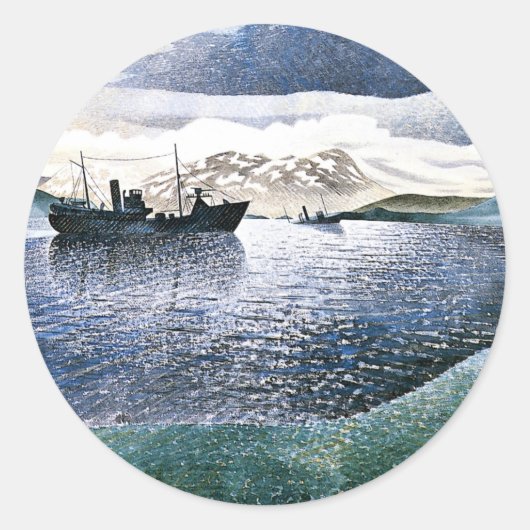 Eric Ravilious - Noorwegen, magisch realisme, Ronde Sticker (Voorkant)