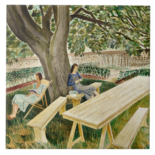 Eric Ravilious - Twee vrouwen in een tuin, mooie k Tegeltje (Voorkant)