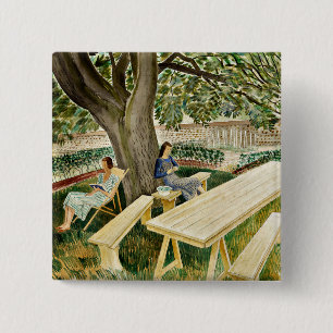 Eric Ravilious, Twee vrouwen in een tuin, Vierkante Button 5,1 Cm