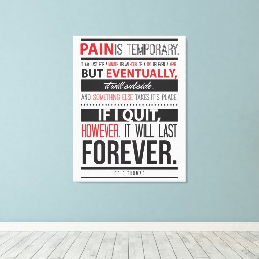 Eric Thomas Inspirerend Quote Pain is tijdelijk Canvas Afdruk (Insitu (Houten vloer))