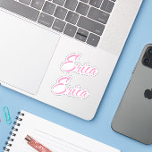 Erica Decoratieve Naam in Roze x2 Sticker (Laptop met iPhone)