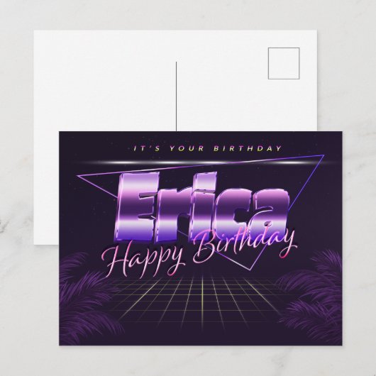 Erica Name Vorname lila Postkarte Geburtstag Briefkaart (Voorkant / Achterkant)