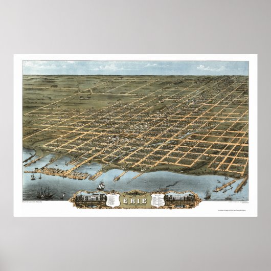 Erie, PA Panoramic Map - 1870 Poster (Voorkant)