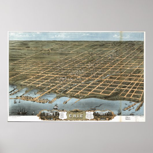 Erie Pennsylvania 1870 Antiek Panorama Poster (Voorkant)