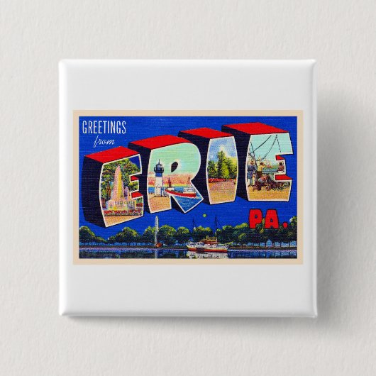 Erie Pennsylvania PA  groot Briefkaart Vierkante Button 5,1 Cm (Voorkant)