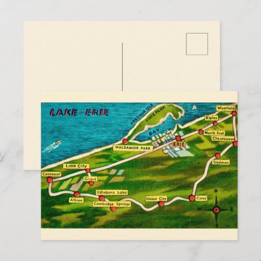 Erie Pennsylvania Vintage Map Postcard Briefkaart (Voorkant / Achterkant)