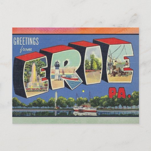 Erie, Pennsylvania Vintage Travel Briefkaart (Voorkant)
