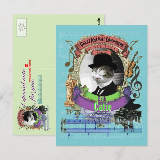 Erik Catie Cat Animal Composer Satie Spoof Briefkaart (Voorkant / Achterkant)