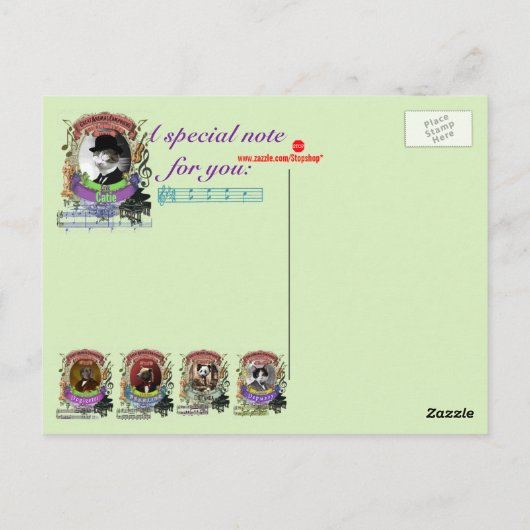 Erik Catie Cat Animal Composer Satie Spoof Briefkaart (Achterkant)