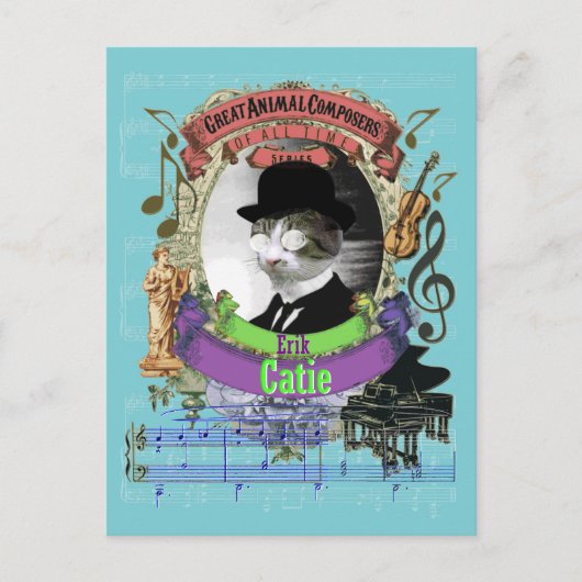 Erik Catie Cat Animal Composer Satie Spoof Briefkaart (Voorkant)