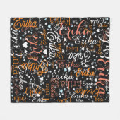 Erika Custom Naam, Schattige Hearts Starred Zwart Fleece Deken (Voorkant (Horizontaal))