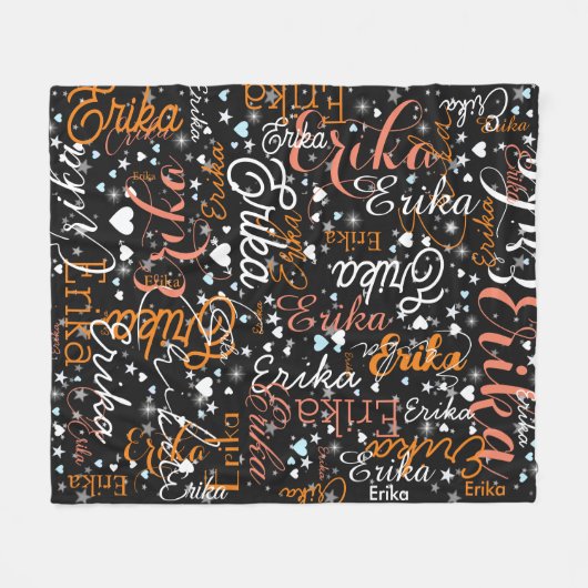 Erika Custom Naam, Schattige Hearts Starred Zwart Fleece Deken (Voorkant (Horizontaal))