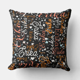 Erika Custom Name, Schattige Hearts en Stars Black Kussen