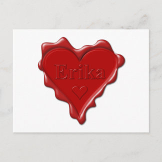 Erika. Red heart wax seal met de naam Erika Briefkaart