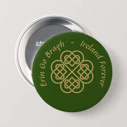 Erin Go Bragh Gold Celtic Shamrock Ronde Button 7,6 Cm (Voorkant /achterkant)