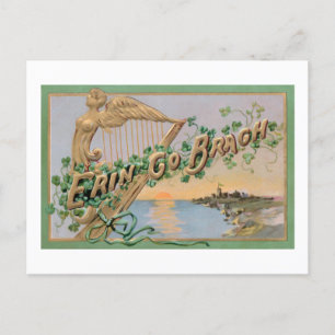 Erin Go Bragh, Gold Irish Harp & Shamrocks Feestdagenkaart