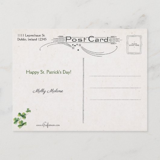 Erin Go Bragh, Gold Irish Harp & Shamrocks Feestdagenkaart (Achterkant)