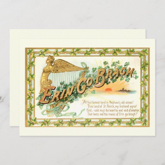 Erin Go Bragh, Harp en Shamrocks Feestdagenkaart (Voorkant / Achterkant)