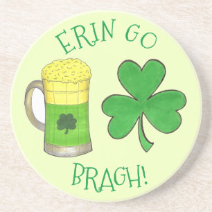 Erin Go Bragh St Patrick's Day Shamrock Beer Green Zandsteen Onderzetter