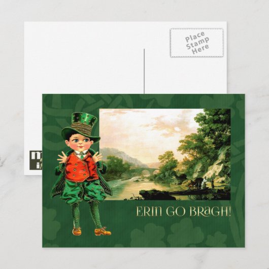 Erin Go Bragh. Vintage Little Irish Boy Briefkaart (Voorkant / Achterkant)