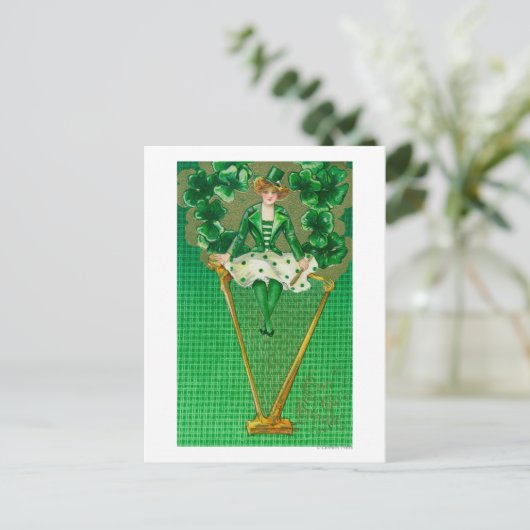 Erin Go Bragh Woman op Harp Scene Briefkaart (Staand voorkant)