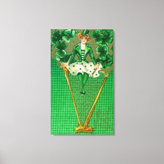 Erin Go Bragh Woman op Harp Scene Canvas Afdruk (Voorkant)