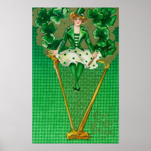 Erin Go Bragh Woman op Harp Scene Poster (Voorkant)