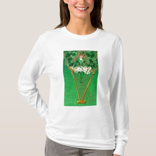 Erin Go Bragh Woman op Harp Scene T-shirt (Voorkant)