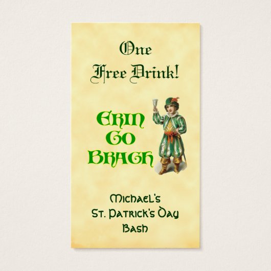 Erin Go Braugh Custom St Patricks Day Drink Ticket Visitekaartje (Achterkant)