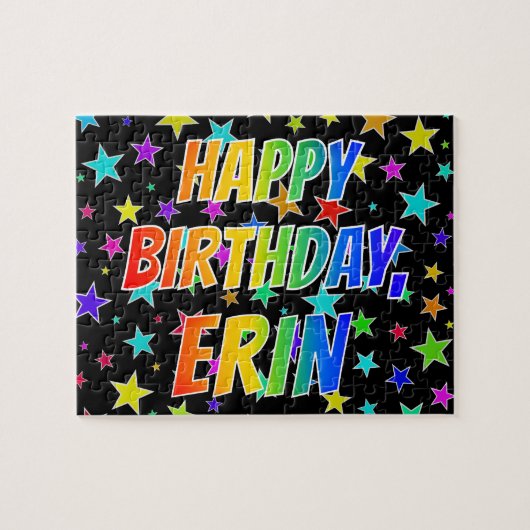 "ERIN" Voornaam, geun "HAPPY BIRTHDAY" Legpuzzel (Horizontaal)