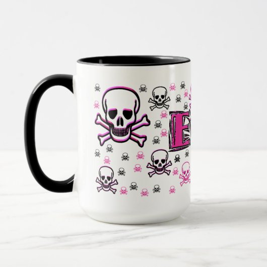 Erin's Roze & Zwarte Skulls Mok (Links)