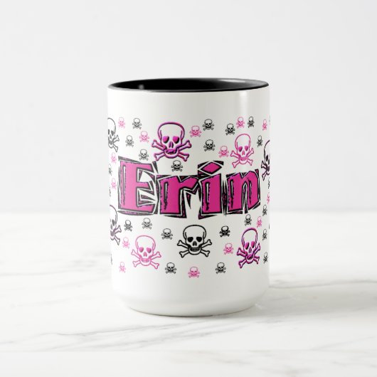 Erin's Roze & Zwarte Skulls Mok (Midden)
