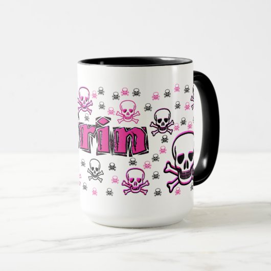 Erin's Roze & Zwarte Skulls Mok (Voorkant rechts)
