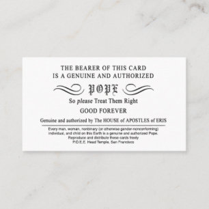 Erisian Discordian POEE Pope Kaarten Visitekaartje