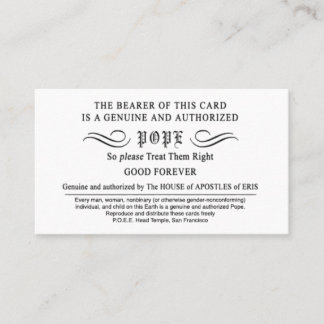 Erisian Discordian POEE Pope Kaarten Visitekaartje