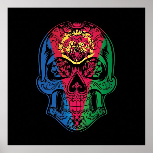 Eritrea Skull en Rozen vlag Poster (Voorkant)