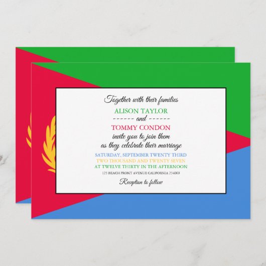 Eritrese vlag, vlag van Eritrea bruiloft Kaart (Voorkant / Achterkant)